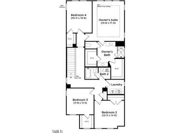 Floor plan of the second story with bedrooms and Owner's suite at 210 Faith Ave, Sanford, NC 27330