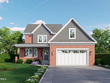 Charming two-story home with a brick facade, gray shingles, attached two-car garage, and a well-manicured lawn at 238 W Paige Wynd Dr, Angier, NC 27501