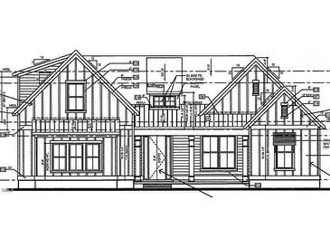 Detailed architectural drawing of a two-story home with multiple windows and roof gables at 115 Summerlin Dr, Clayton, NC 27527
