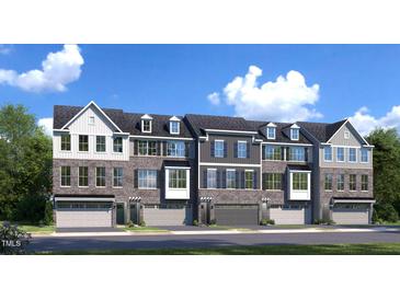 Charming townhome exteriors with a stone facade, multiple windows, and attached garages for convenient parking at 2885 Foster Woods Dr, Apex, NC 27502