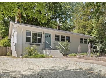 Charming white-painted brick home with a well-manicured yard and a quaint blue front door at 1521 N Duke St, Durham, NC 27701