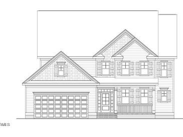 Two-story house plan featuring an attached garage, a covered porch, and symmetrically aligned windows with shutters at 98 Sanders Farm Drive, Smithfield, NC 27577