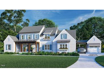 Charming two-story home with a covered porch, white brick, complementing shutters, and a well-manicured lawn at 97 Fox Oak Trl, Pittsboro, NC 27312