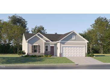 Charming single-Gathering home with stone accents, gray siding, and a well-manicured lawn at 40 Regal Gardens Ct, Angier, NC 27501