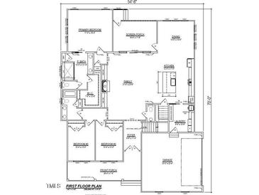 Detailed first-floor plan showcasing the layout of the bedrooms, kitchen, and living spaces at 264 Deer Tail Ln # 33, Fuquay Varina, NC 27526