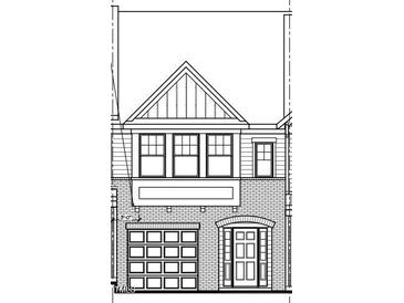 An exterior elevation showing the front of the home with a garage and front door at 675 Leland Hill Circle, Zebulon, NC 27597