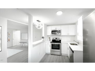 Bright kitchen with stainless steel appliances and modern white cabinetry at 800 Pritchard Avenue Ext # H3, Chapel Hill, NC 27516