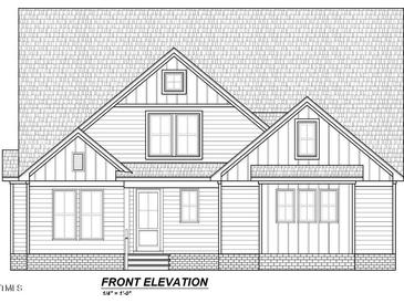 Detailed front elevation showcasing the home's architecture, roof, windows, and covered porch at 516 Hillard Ln, Wendell, NC 27591