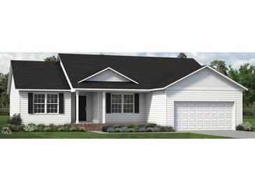 Charming one-story home with a well-manicured lawn, black shutters, and a garage at 4452 Poppy Mallow Ln, Oxford, NC 27565