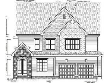 Detailed architectural drawing of a two-story home with a two-car garage and mixed brick and siding facade at 1556 Level Stream Rd, Wendell, NC 27591