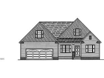 Charming two-story home with a gable roof, double garage, and welcoming front porch in a black and white elevation at 809 Olive Br, Smithfield, NC 27577