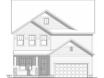 Two-story home with detailed trim, a covered porch, and an attached two-car garage at 249 Murray Grey Ln, Wake Forest, NC 27587