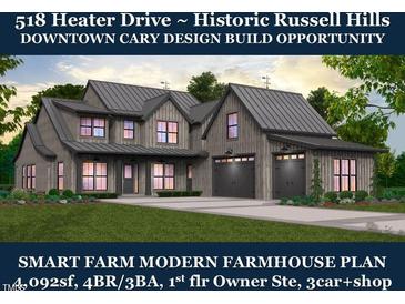 Charming modern farmhouse with a three-car garage, lush lawn, and craftsman-style details at 518 Heater Dr # B, Cary, NC 27511