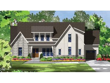 Charming two-story home with stone and siding accents, a covered porch, and an attached two-car garage at 70 Spanish Oak Dr, Youngsville, NC 27596