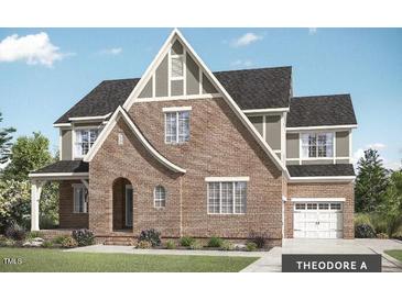 Charming two-story home with brick exterior, arched entryway, and attached two-car garage at Tbd Lot 11 Montgomery Estates Rd, Hillsborough, NC 27278