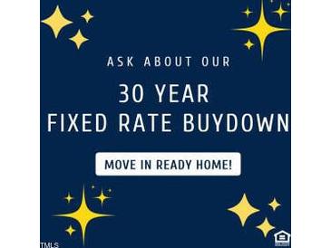 Promotional graphic for a 30 year fixed rate buydown for a move in ready home at 133 N Chubb Rdg, Wilson's Mills, NC 27520