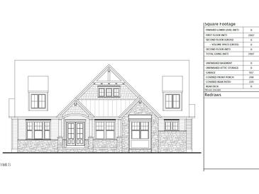 Detailed architectural drawing showcases the charming exterior elevation of the home at 497 Corbett Dr, Pittsboro, NC 27312
