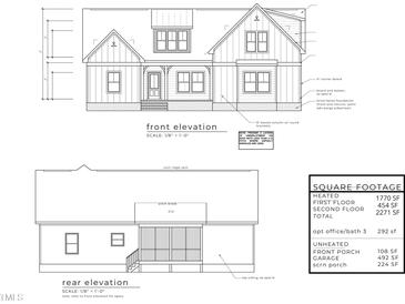 Detailed front elevation blueprint showcasing the architectural design and dimensions at 0 Spring Grove Drive Dr, Oxford, NC 27565