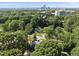 Stunning aerial view of a home surrounded by lush greenery, with the city skyline in the background at 508 Northwood Dr, Raleigh, NC 27609