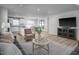 Bright living room boasts an open floorplan, modern furnishings and wood-look floors at 356 N Coral Bells Way Way, Four Oaks, NC 27524