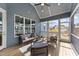 Relaxing screened porch features comfortable seating and a vaulted ceiling at 262 Hook Dr # 12, Fuquay Varina, NC 27526