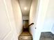 Carpeted staircase leads to the lower level of the home, showcasing the home's layout and design at 303 Bishop Ln, Sanford, NC 27330