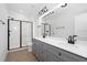 Double vanity bathroom with large shower at 329 Roxboro St, Haw River, NC 27258