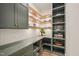 Walk-in pantry featuring custom shelves and cabinetry for optimal organization at 1621 Legacy Ridge Ln, Wake Forest, NC 27587