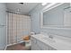 Bathroom featuring modern sink, toilet and shower at 2723 New Sharon Church Rd, Hillsborough, NC 27278
