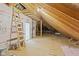 Unfinished attic space showing exposed rafters and sheathing, suitable for storage or build out at 4909 Hidden Pasture Way, Zebulon, NC 27597