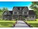 Rendering of a charming gray two-story home with a walkway lined with pink and white flowers at 133 Slocum Ct, Wendell, NC 27591