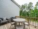 Outdoor patio featuring comfortable seating, a dining table, and scenic wooded views at 1156 Cottonsprings Dr, Wendell, NC 27591