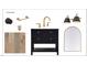Elegant powder bath features a black vanity with gold accents, a stylish mirror, and sleek modern lighting at 316 Firefly Overlook, Pittsboro, NC 27312