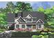 A rendering of a two-story home with stone and siding, and professionally landscaped front yard at 2909 Frances Marie Ln, Raleigh, NC 27603