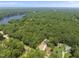 Aerial view of property surrounded by lush greenery with lake in the background, very peaceful and private at 242 Sequoia Dr, Louisburg, NC 27549