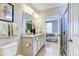 Bathroom featuring double sink vanity, granite counters, and glass shower at 3102 Castlerock Dr # 2, Burlington, NC 27215