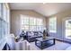 Sun-filled living area boasts high ceilings, comfortable seating, and panoramic views of the outdoors at 3102 Castlerock Dr # 2, Burlington, NC 27215