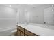 Bathroom with a shower/tub combo and a vanity with a quartz countertop at 9228 Kitchin Farms Way # 412, Wake Forest, NC 27587
