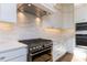 A stainless cooktop and range are complimented by custom cabinets with under cabinet lighting at 155 Gaines Trl, Pittsboro, NC 27312