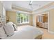 Bright bedroom with a large window, tray ceiling, and a glimpse into a sitting room at 1820 Oatlands Court Ct, Wake Forest, NC 27587
