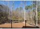 A wooden deck overlooks a private backyard and scenic wooded area at 7621 Falls Creek Ln, Raleigh, NC 27614