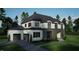 Rendering of a two-story home featuring black window frames, grey brick, and a driveway at 2728 Trifle Ln, Wake Forest, NC 27587