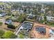 Aerial view of a property showcasing its landscaping, pool and relationship to surrounding neighborhood at 861 Wimbleton Dr, Raleigh, NC 27609