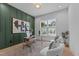 Stylish home office with a green accent wall, modern furniture, and ample natural light at 861 Wimbleton Dr, Raleigh, NC 27609