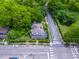 Overhead shot of a charming house on a tree-lined street, highlighting the property's location at 527 S East St, Raleigh, NC 27601