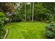 Expansive backyard with towering trees providing privacy and shade for relaxation and recreation at 1800 Bay Meadow Ct, Raleigh, NC 27615