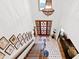 Elevated view of the foyer, showcasing the staircase, chandelier and front door at 1800 Bay Meadow Ct, Raleigh, NC 27615