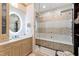 The spa bathroom boasts a glass shower with multiple shower heads and a built-in bench at 1800 Bay Meadow Ct, Raleigh, NC 27615