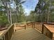A view of the backyard from the wood deck and stairs, overlooking the trees at 162 Gaines Trail, Pittsboro, NC 27312