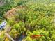 Aerial view of wooded acreage lot with approximate boundary lines outlined in red at 139 Goodison Park Rd, New Hill, NC 27562